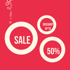 Sale 50 percent discount bubbles, red and white