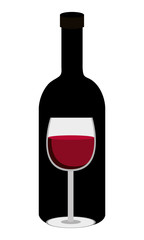 black bottle of wine and glass of wine front view over isolated background,vector illustration