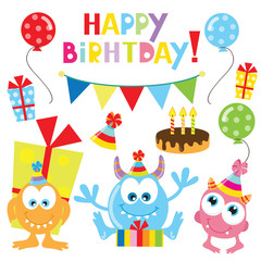 Birthday monster party vector illustration