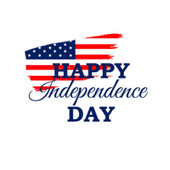 Happy Independence Day vector greeting card with American flag on brush stroke. 4th July festive concept design in traditional American colors - red, white, blue. Isolated.