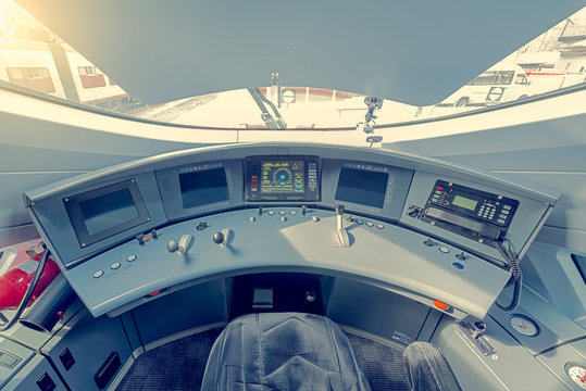 Fototapeta Interior of the highspeed train cockpit.