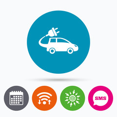 Fototapeta premium Electric car sign icon. Hatchback symbol.