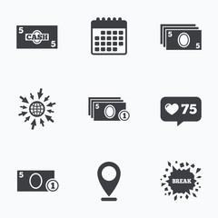 Cash money signs. Currency with coins icons.