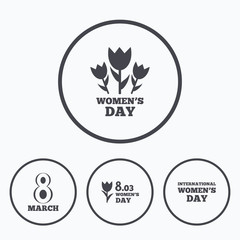 8 March Women's Day icons. Bouquet of flowers.