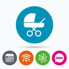 Baby pram stroller sign icon. Baby buggy symbol.