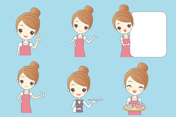 Cartoon beautiful young waitress