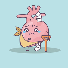 cartoon injured heart with crutch