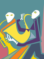 Abstract Jazz Band Art, Sax and Trumpet Players (vector Art)