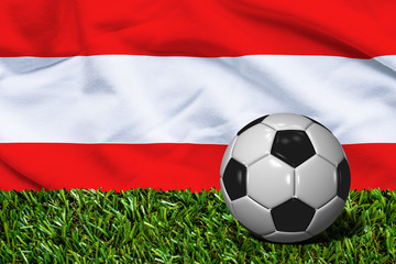 Soccer Ball on Grass with Austria Flag Background, 3D Rendering