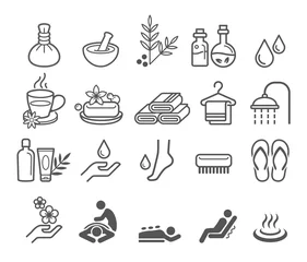 Poster Spa massage therapy cosmetics icons. Vector Illustration. © graphixmania