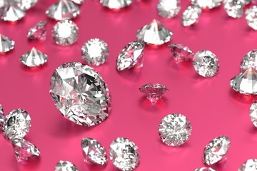 3D rendering Luxury diamonds on pink background