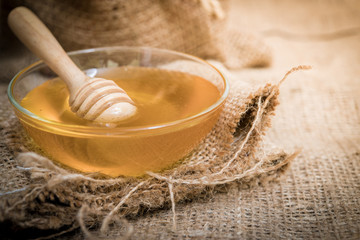 cup honey on sackcloth