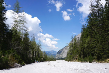 Beautiful rockfall valley of Wimbachgries with blue sky backgrou