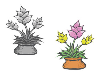 Flowers in pot. Vector drawing