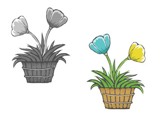 Flowers in pot. Vector drawing