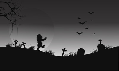 Fototapeta na wymiar Halloween zombie and bat on gray backgrounds
