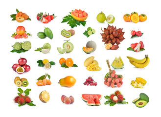 callection of fruits on white background