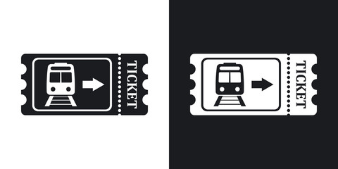 Train ticket icon, stock vector.Two-tone version on black and white background