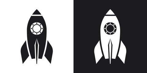 Rocket icon, vector. Two-tone version on black and white background