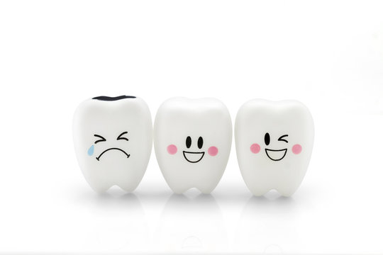 Tooth smile and cry emotion isolated on white background, With clipping path.