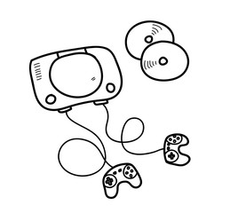 Video Game Console Doodle, a hand drawn vector doodle illustration of a video game console.