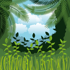 Fototapeta na wymiar jungle landscape background isolated icon design, vector illustration graphic 
