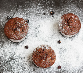 Chocolate cake on black table