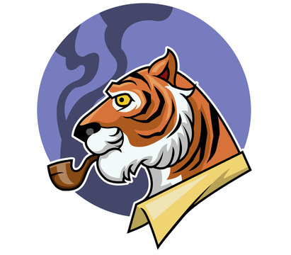 Vector illustration of tiger and smoking pipe