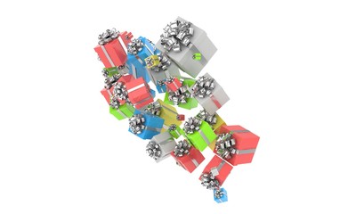 flying gift boxes on white. 3d rendering.