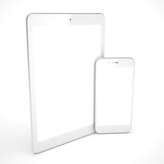 Tablet and smartphone on a white. 3d rendering.