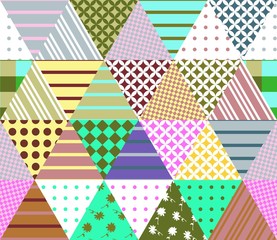 olorful seamless patchwork pattern. Geometric triangle tiles. Vector illustration of quilt. Can be used for wallpapers, textiles, fabrics, textures, wrapping paper. 