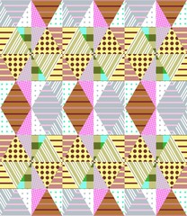 Ethnic seamless patchwork pattern. Geometric tribal ornament. Vector illustration of quilt. Can be used for wallpapers, textiles, fabrics, textures, wrapping paper.