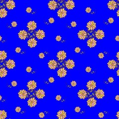 Ethnic seamless pattern with hand drawn flowers on royal blue background. Bright  vector illustration. Can be used for wallpapers, textiles, fabrics, textures, wrapping paper, card, invitation.