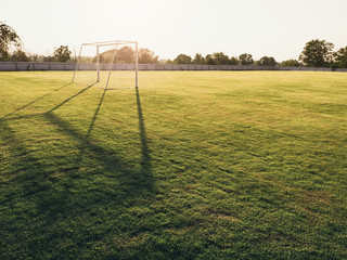 Soccer Field Goal Green Grass Sport Outdoor with Sunset