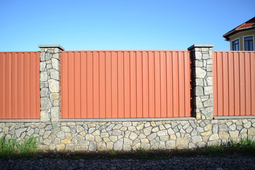 Stone and Metal Fence with Door of Modern Style Design