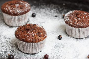 Chocolate cake on black table