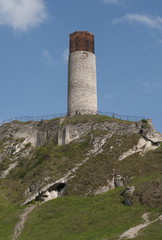 White rocks and ruined medieval castle in Olsztyn, Poland