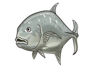 ユニークな魚のイラスト　ロウニンアジ