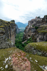 Meteora Greece monastery overlooking the valley and mountains