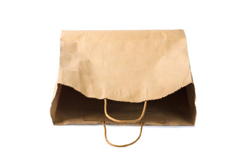 Blank brown paper bag isolated on white background