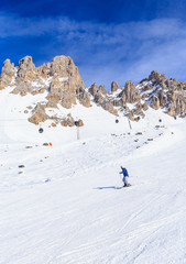 Fototapeta na wymiar Skier on the slopes of the ski resort of Meribel, France