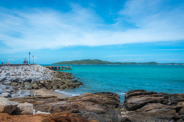 Rock and tropical sea with beautiful cloud.Thailand