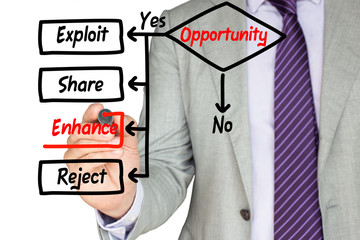 Business expert drawing a opportunity flowchart