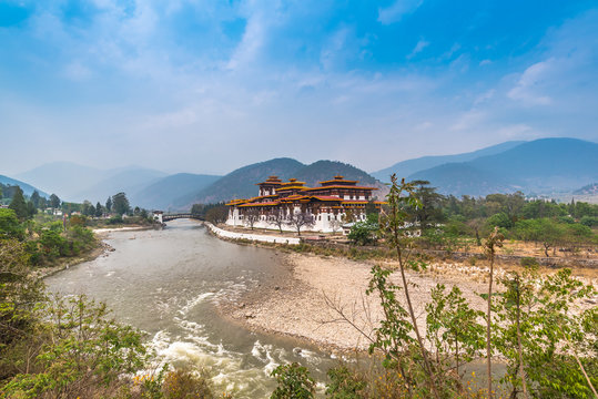 The Temple Of Bhutan In Nature Landscape.