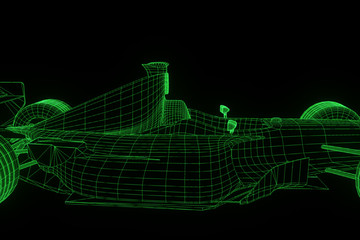 Racing Car Hologram Wireframe. Nice 3D Rendering

