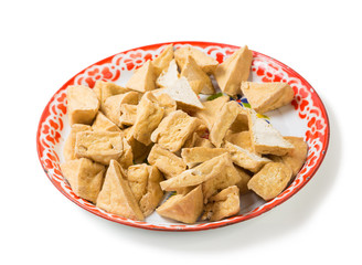 fried tofu or bean curd in tray traditional thai ingredient for food