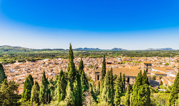 Spain Majorca idyllic view to the old town of Arta Panorama
