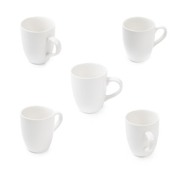 Mugs cup white isolated rotate view difference angle for template design which clean and clear simple cup