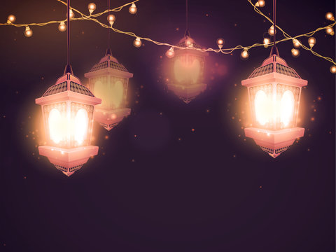 Illuminated Lamps for Islamic Festival Celebration.