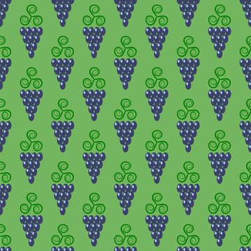 Grapes Seamless Pattern. Vine Background. Fruits and Vegetables Texture. Silhouettes of Grapes.